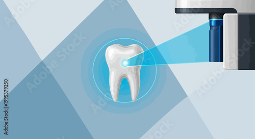 Precision dental laser focusing on tooth surface for treatment