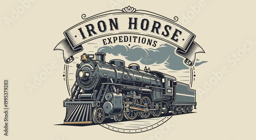 Vintage steam locomotive travel logo design.