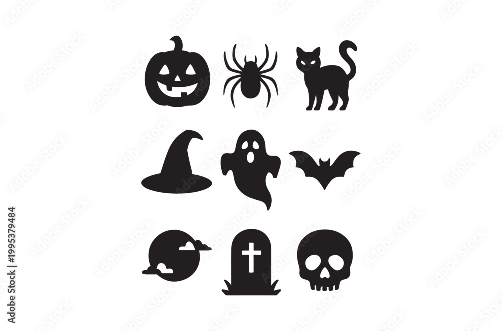 Obraz premium A collection of spooky halloween silhouettes including pumpkins spiders and ghosts