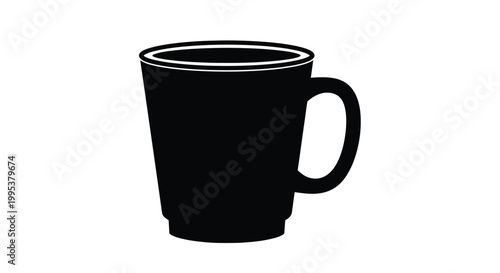 This minimalist black vector graphic illustration features a simple yet iconic design of a tall mug with a sturdy handle, perfect for showcasing beverage-related concepts, breakfast themes, or cafe br