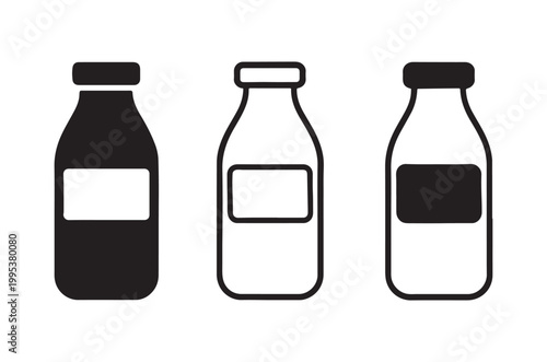 Three milk bottle icons in varying shades of black and white