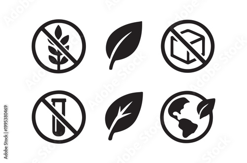 Black and white icons depicting prohibited substances and natural elements