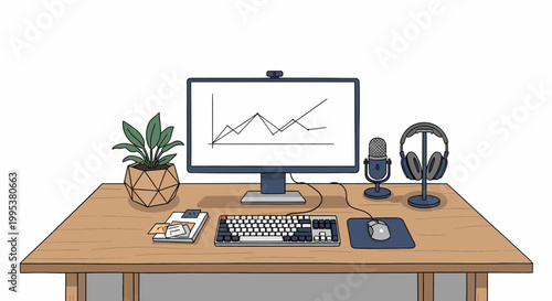 Modern Home Office Setup With Computer and Accessories.