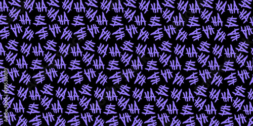 Purple Joker laughing text pattern on black background. Aggressive gritty "HA HA" font for Halloween and comic designs. Vector Illustration