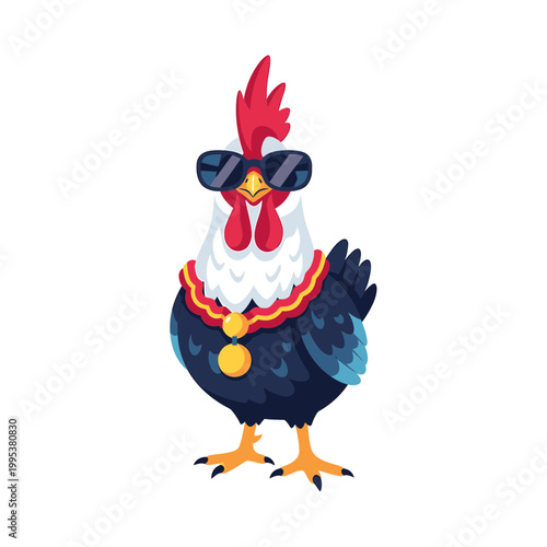 Cool Rooster Vector Wearing Sunglasses and Gold Chain Jewelry