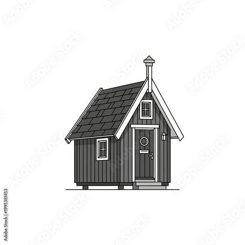 Small rustic tiny house cabin vector illustration with wooden siding