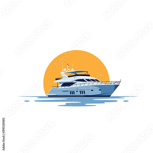Luxury Yacht Vector Illustration at Sunset on the Ocean