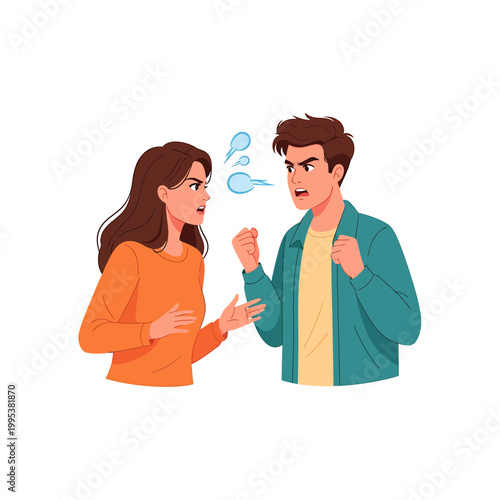 Young couple in a heated argument yelling and fighting illustration
