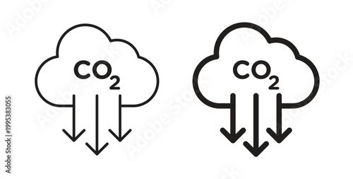 Low carbon dioxide icon line style collection. Simple black solid icons