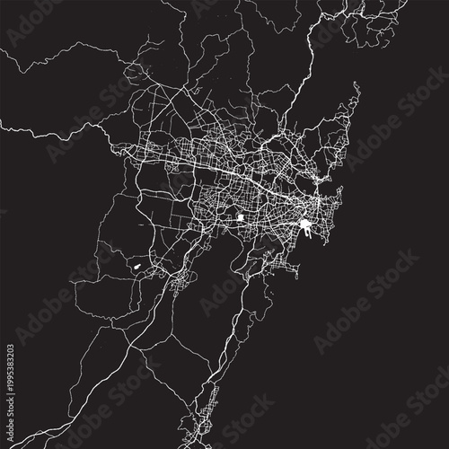Sydney Australia Vector Map, Detailed City Street Map Black and White Minimalist Line Art