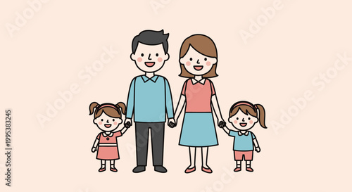 Cheerful cartoon family illustration representing happiness togetherness and parental love with