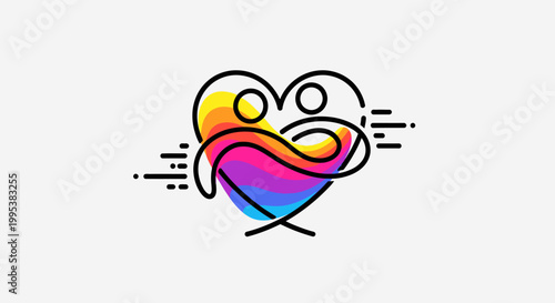 Vibrant abstract heart embracing couple icon representing love unity and dynamic connection