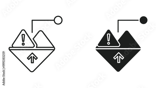 Black and white icons of fragile and breakable objects with warning signs