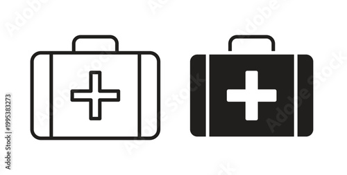 Medical aid kit icon line style collection. Simple black solid icons