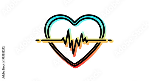 Vibrant Heartbeat Line Inside a Colorful Outline Symbolizing Health and Wellness Concepts