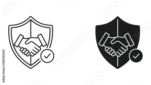 Black and white icons of documents with checkmarks on white background