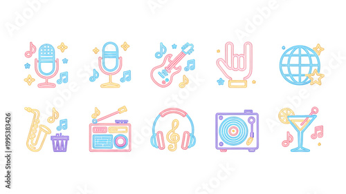 Set of colorful flat design icons representing various activities and objects Vector