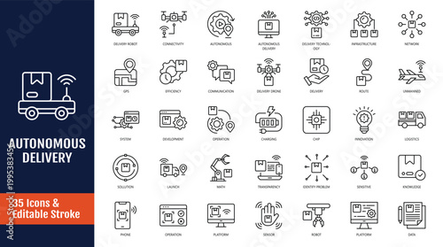 Photos autonomous delivery icon set