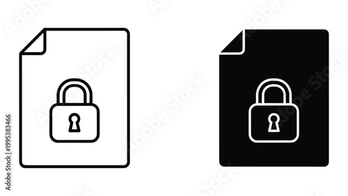 Black and white line icons of locked files with padlocks on them