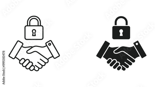 Two handshake icons with padlocks on top, symbolizing secure agreement and partnership