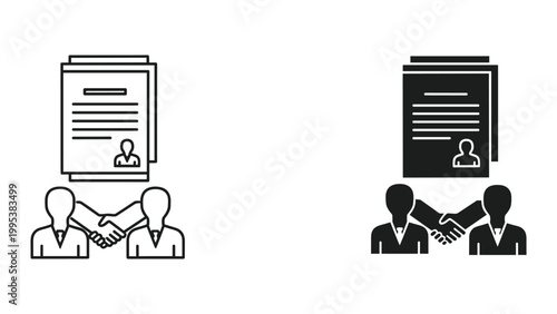 Quadro su tela Business partnership and agreement icons with people shaking hands and documents