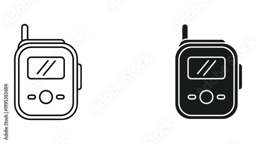 Black and white line icons of two way radios with antennas