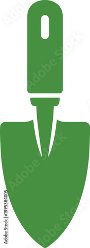 Green shovel icon with handle and blade isolated on transparent background