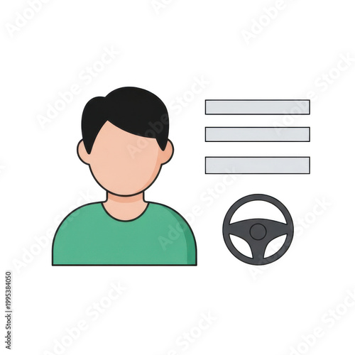 A cartoon man with a green shirt and a steering wheel on transparent background