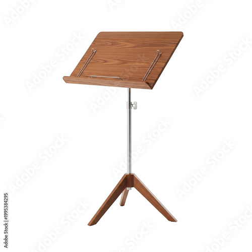 A wooden music stand on a transparent background for musical performances