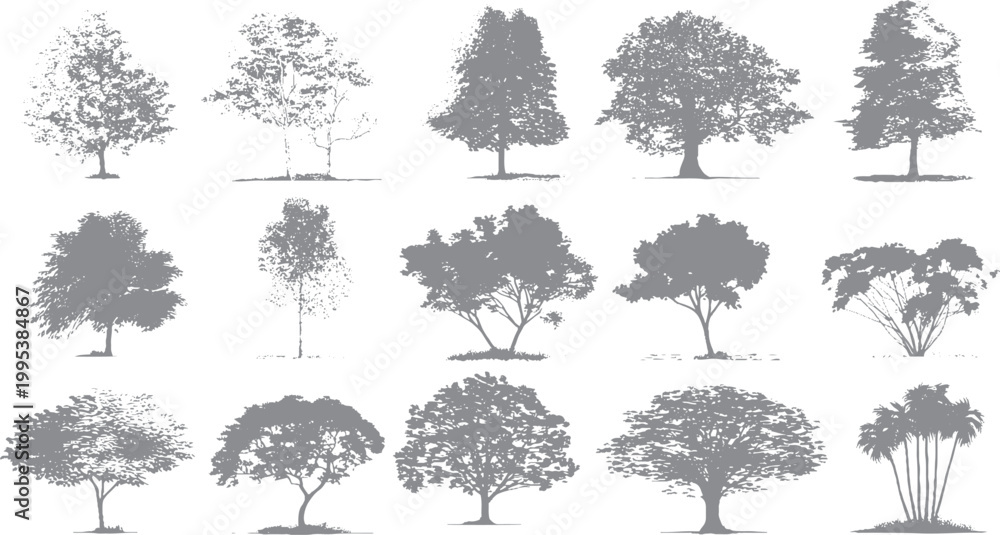 Fototapeta premium Old style forest scene with grunge overlay texture Artistic tree illustration with vintage distressed look
