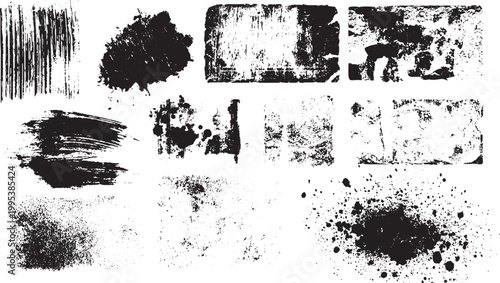 Rough ink smears with sketch style brush strokes Traditional brush stroke set with grunge texture