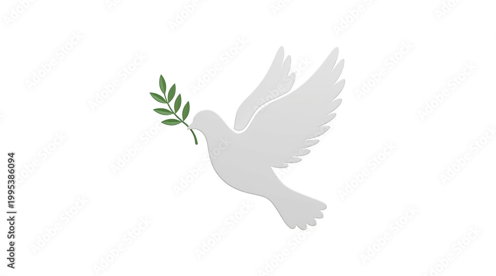 Fototapeta premium White dove flying with green olive branch