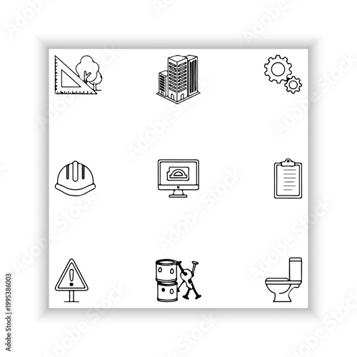 Construction Industry Line Icons Set – Minimal Black Outline Tools and Equipment Collection