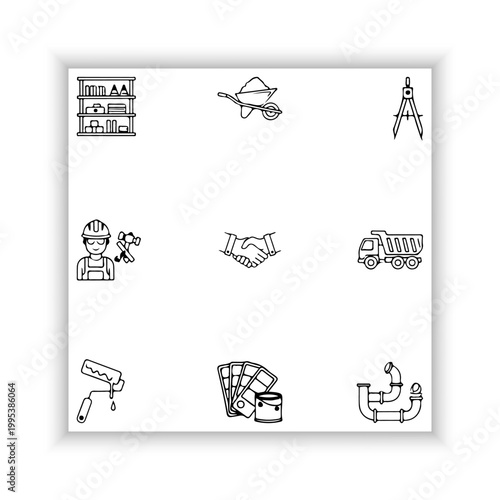 Construction Industry Line Icons Set – Minimal Black Outline Tools and Equipment Collection