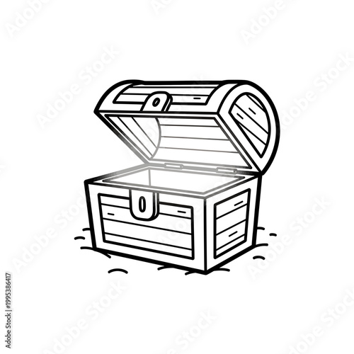 Open Empty Treasure Chest Vector Line Art Illustration