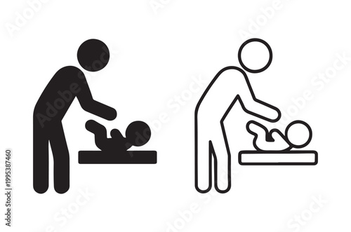 Two depictions of a parent changing a baby s diaper