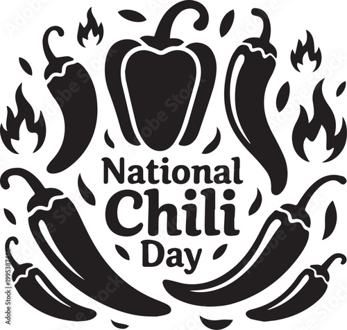 Black and white celebrating national chili day with chili peppers and beans celebration