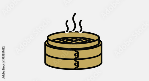 Steaming bamboo basket icon for Asian cuisine and delicious dim sum illustration food graphic design