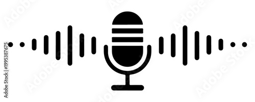 Microphone icon with sound waves, audio voice recognition, recording voice message sign