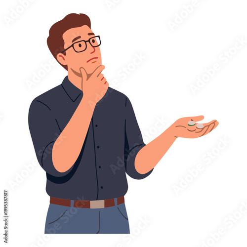 A man wearing glasses appears puzzled while gesturing with his hand.