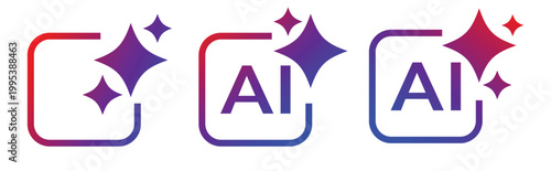 Artificial intelligence stars app logo colorful icon set. Create generate prompt ai application symbol collection vector illustration