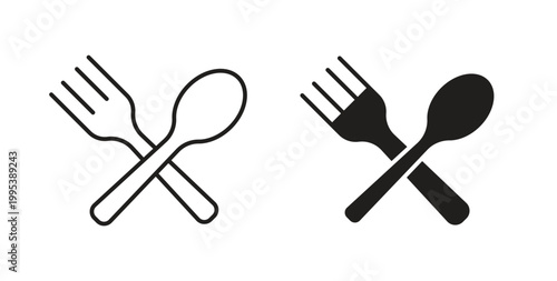 Spoon and Fork icon design line and solid vector pack on white background