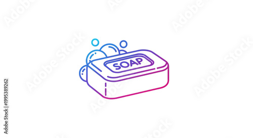 Colorful line art illustration of a soap bar with bubbles symbolizing cleanliness and hygiene