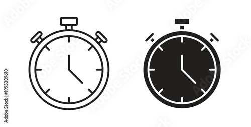 Stop watch icon design line and solid vector pack on white background
