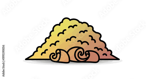 Vector illustration of a cartoon pile of golden wood shavings with curls on a white background