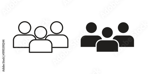 Team icon design line and solid vector pack on white background