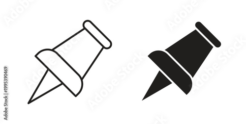 Thumbtack icon design line and solid vector pack on white background
