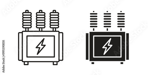 Transformer icon design line and solid vector pack on white background