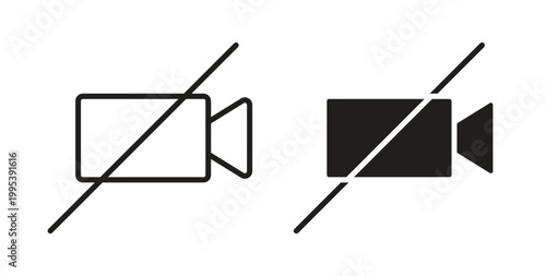 Video off icon design line and solid vector pack on white background