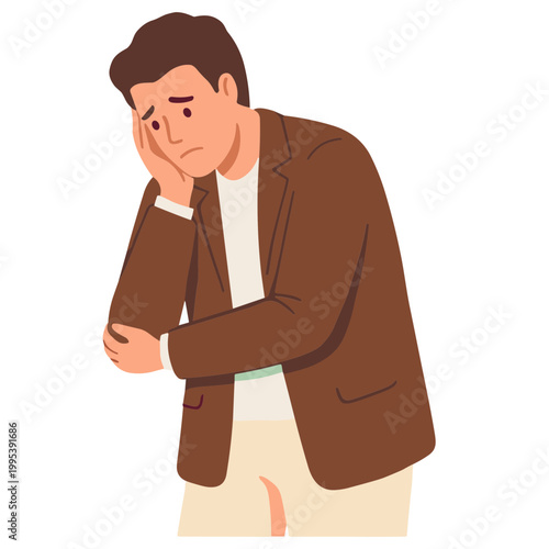 A man showing worry and holding stomach in discomfort